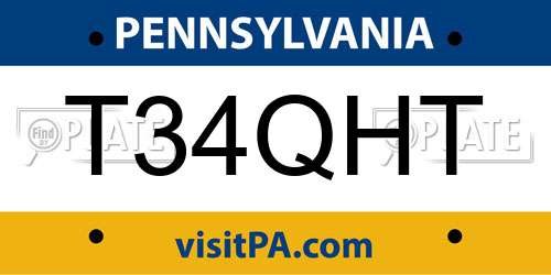 T34QHT Pennsylvania License Plate
