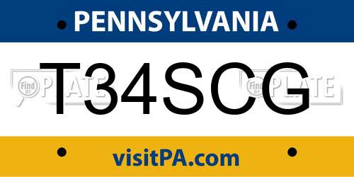 T34SCG Pennsylvania License Plate
