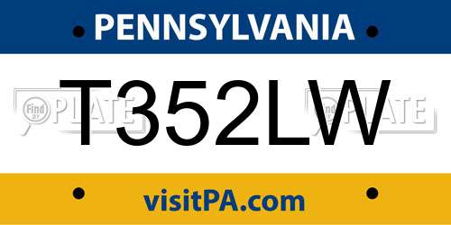 T352LW Pennsylvania License Plate