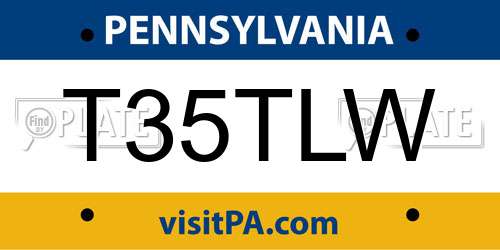 T35TLW Pennsylvania License Plate