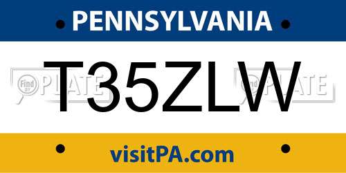 T35ZLW Pennsylvania License Plate