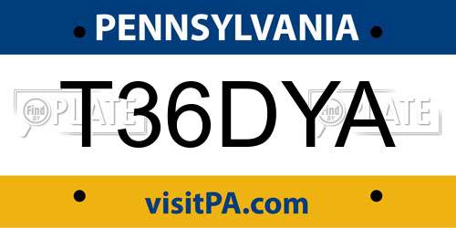 T36DYA Pennsylvania License Plate
