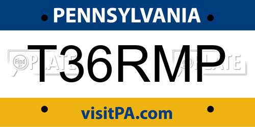 T36RMP Pennsylvania License Plate