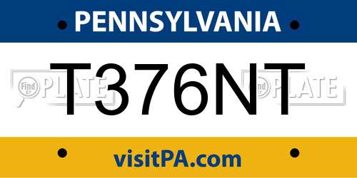 T376NT Pennsylvania License Plate