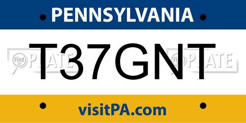 T37GNT Pennsylvania License Plate