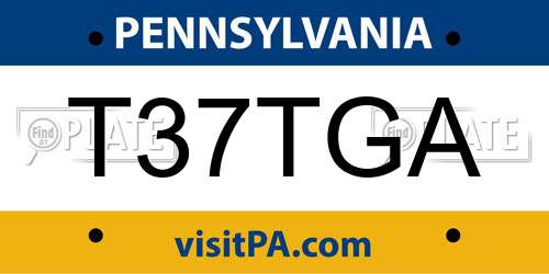 T37TGA Pennsylvania License Plate