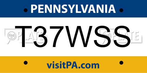 T37WSS Pennsylvania License Plate
