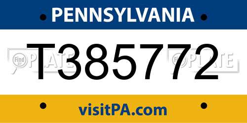 T385772 Pennsylvania License Plate
