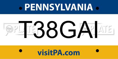 T38GAI Pennsylvania License Plate