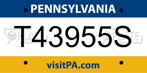 T43955S Pennsylvania License Plate