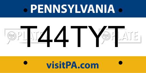 T44TYT Pennsylvania License Plate