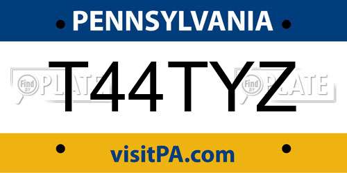 T44TYZ Pennsylvania License Plate