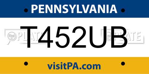 T452UB Pennsylvania License Plate