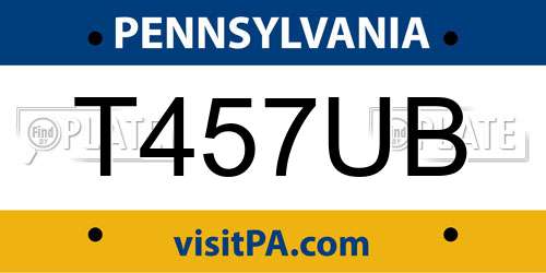 T457UB Pennsylvania License Plate
