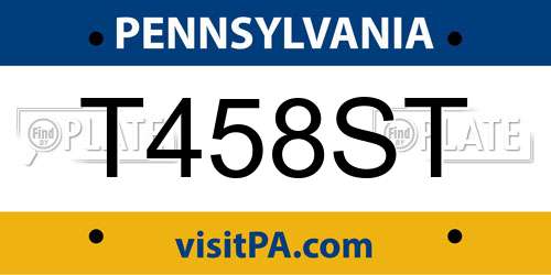 T458ST Pennsylvania License Plate