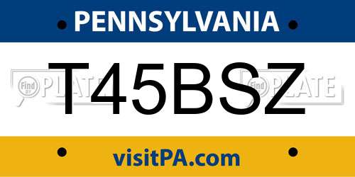 T45BSZ Pennsylvania License Plate