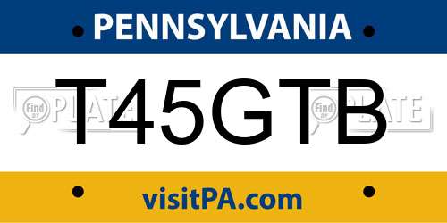 T45GTB Pennsylvania License Plate