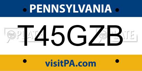 T45GZB Pennsylvania License Plate