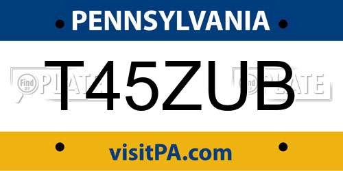 T45ZUB Pennsylvania License Plate