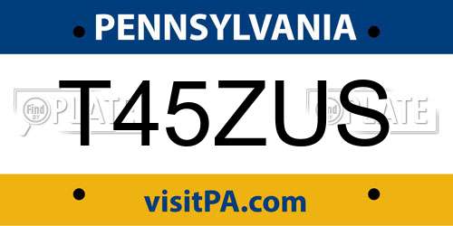T45ZUS Pennsylvania License Plate