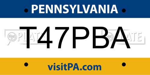 T47PBA Pennsylvania License Plate