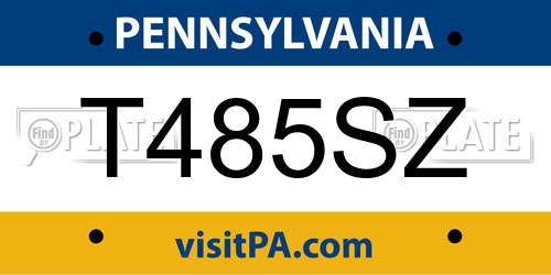 T485SZ Pennsylvania License Plate