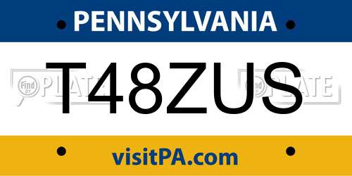 T48ZUS Pennsylvania License Plate