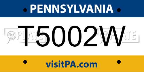 T5002W Pennsylvania License Plate