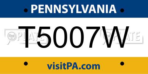 T5007W Pennsylvania License Plate