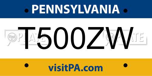 T500ZW Pennsylvania License Plate