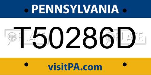 T50286D Pennsylvania License Plate