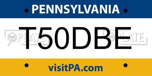 T50DBE Pennsylvania License Plate