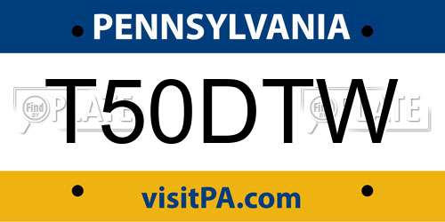 T50DTW Pennsylvania License Plate