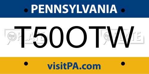 T50OTW Pennsylvania License Plate