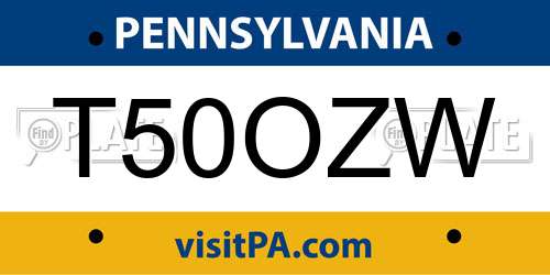 T50OZW Pennsylvania License Plate