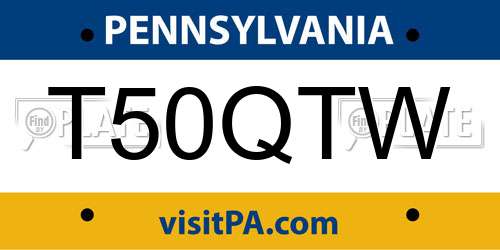 T50QTW Pennsylvania License Plate