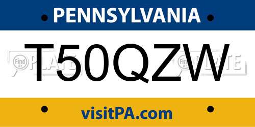 T50QZW Pennsylvania License Plate