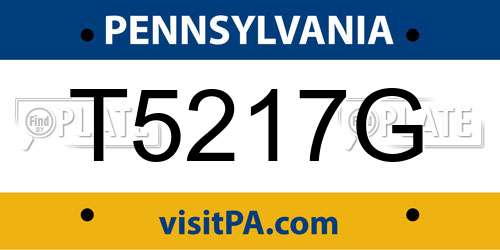 T5217G Pennsylvania License Plate