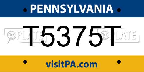 T5375T Pennsylvania License Plate