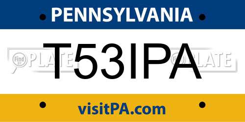 T53IPA Pennsylvania License Plate