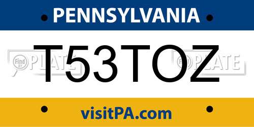 T53TOZ Pennsylvania License Plate