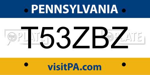 T53ZBZ Pennsylvania License Plate