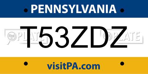 T53ZDZ Pennsylvania License Plate