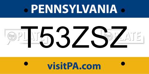 T53ZSZ Pennsylvania License Plate