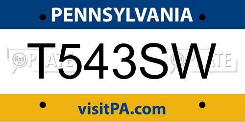 T543SW Pennsylvania License Plate