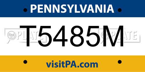 T5485M Pennsylvania License Plate