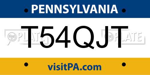T54QJT Pennsylvania License Plate