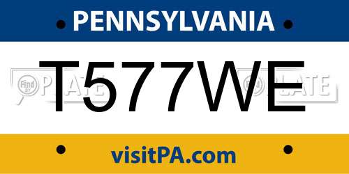 T577WE Pennsylvania License Plate