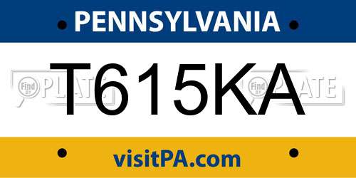 T615KA Pennsylvania License Plate