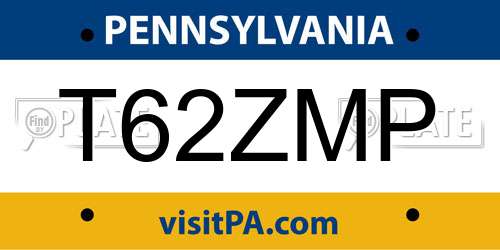 T62ZMP Pennsylvania License Plate